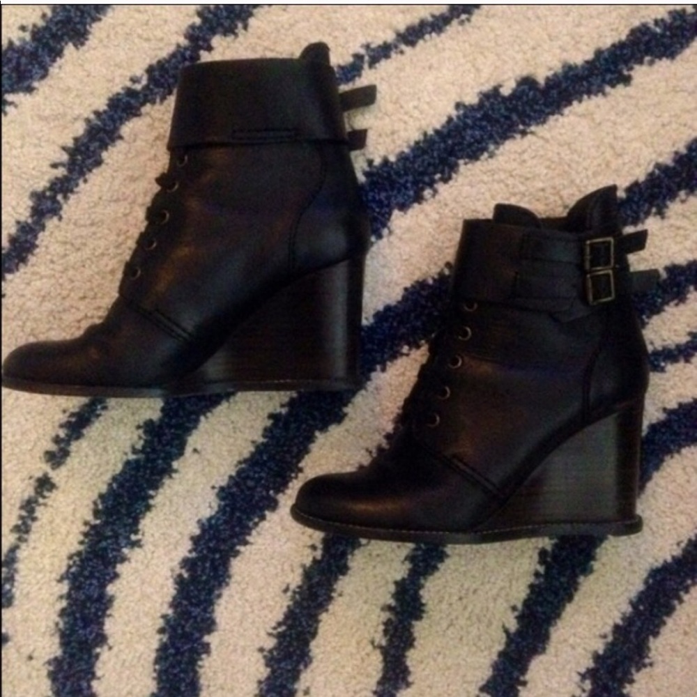 See by Chloé Lace Up Ankle Wedge Boots